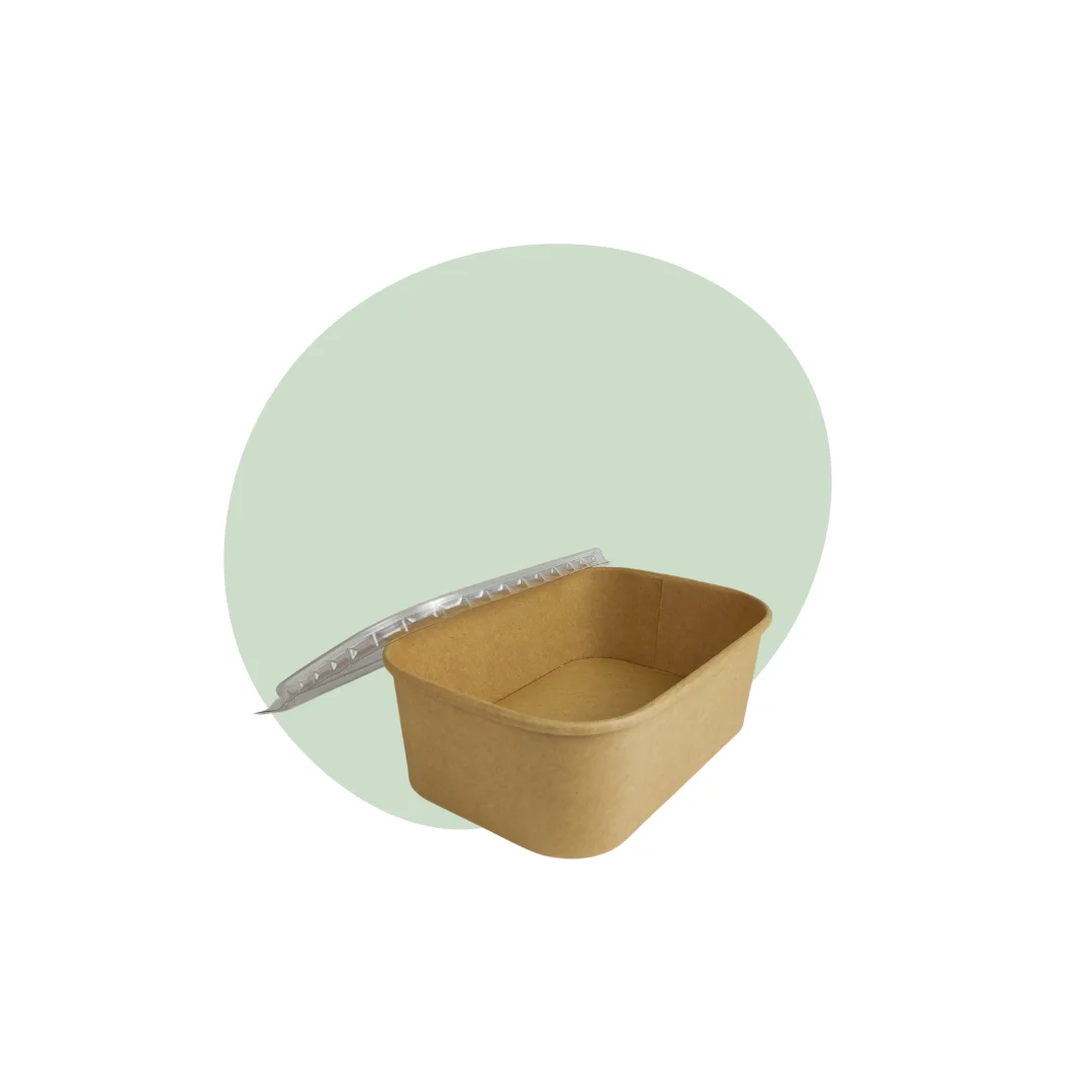 750ml Kraft Square Bowl - PET Lid