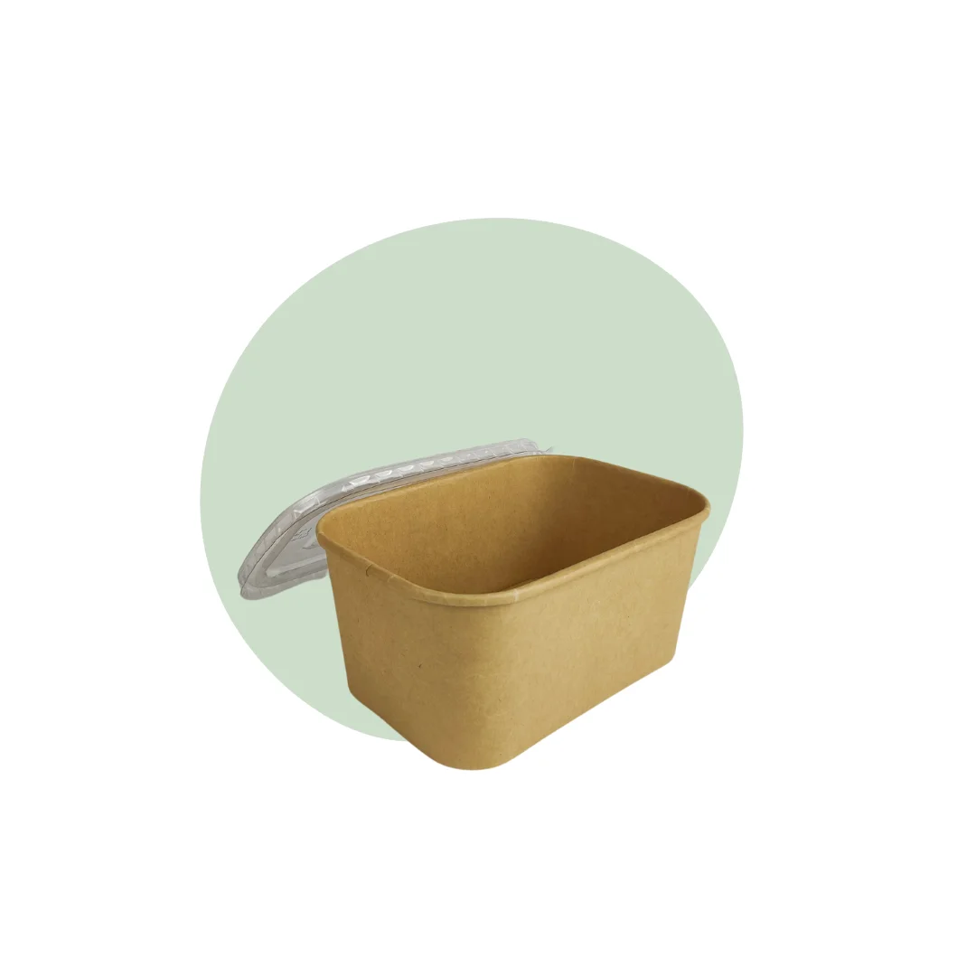 1000ml Kraft Square Bowl - PET Lid